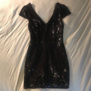 NEVER WORN Black Sequin, semi off shoulder dress